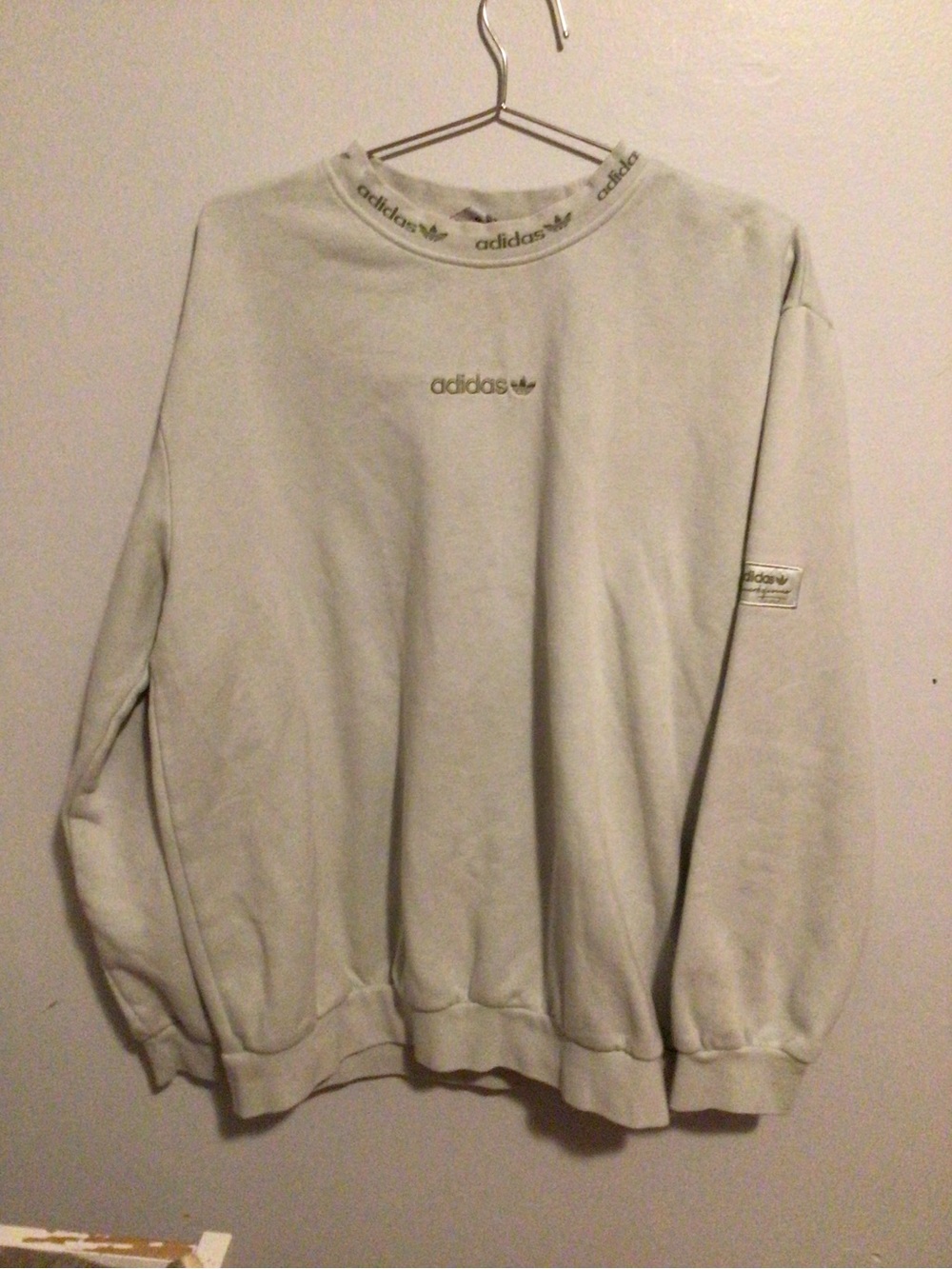 adidas Light Gray Men's Crewneck Sweatshirt with Logo Trim